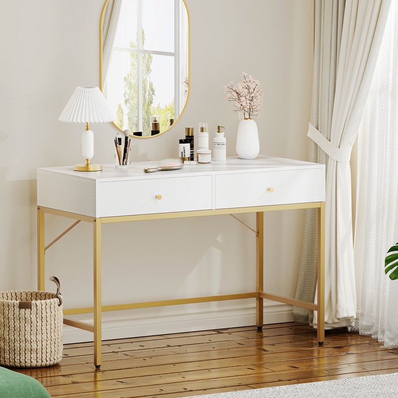 Mercer41 47" Vanity Desk with 2 Drawers, Makeup Vanity, Vanity Desk ...